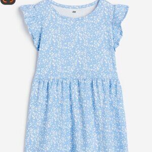 Girls’ Light Blue Flutter Sleeve Ditsy Floral Jersey Dress